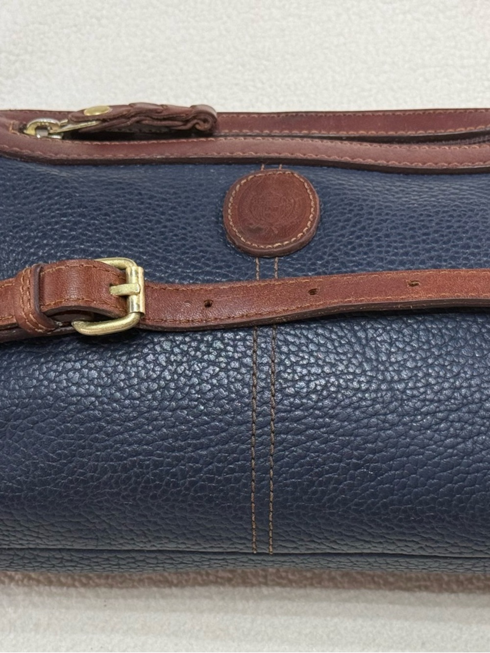 Vintage Liz Claiborne Purse Classic Navy Pebble Leather w/ Brown